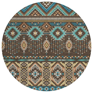 Piper Looms Chantille Aztec ACN1851 Brown Machine Washable Area Rug Round Main Image
