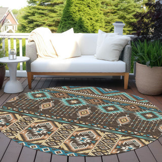Piper Looms Chantille Aztec ACN1851 Brown Machine Washable Area Rug Round Outdoor Lifestyle Image Feature