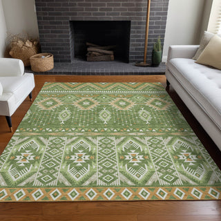 Piper Looms Chantille Aztec ACN1851 Green Machine Washable Area Rug Lifestyle Image Feature