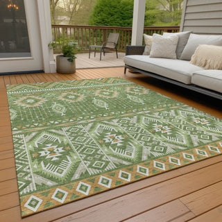 Piper Looms Chantille Aztec ACN1851 Green Machine Washable Area Rug Outdoor Lifestyle Image Feature