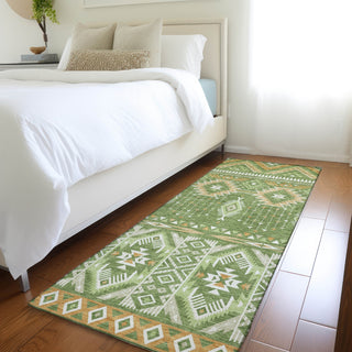 Piper Looms Chantille Aztec ACN1851 Green Machine Washable Area Rug Runner Lifestyle Image Feature