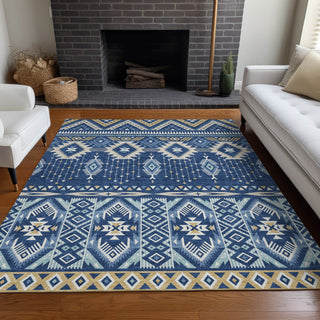 Piper Looms Chantille Aztec ACN1851 Navy Machine Washable Area Rug Lifestyle Image Feature