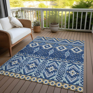Piper Looms Chantille Aztec ACN1851 Navy Machine Washable Area Rug Outdoor Lifestyle Image Feature