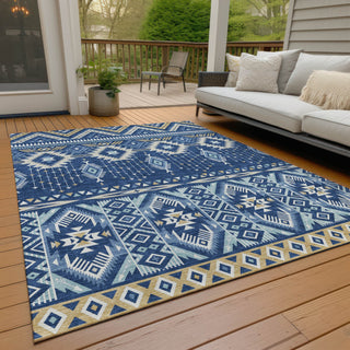 Piper Looms Chantille Aztec ACN1851 Navy Machine Washable Area Rug Outdoor Lifestyle Image Feature