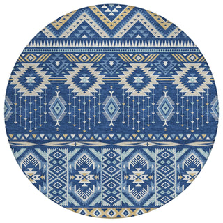 Piper Looms Chantille Aztec ACN1851 Navy Machine Washable Area Rug Round Main Image
