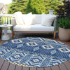 Piper Looms Chantille Aztec ACN1851 Navy Machine Washable Area Rug Round Outdoor Lifestyle Image Feature