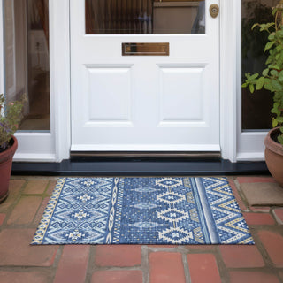 Piper Looms Chantille Aztec ACN1851 Navy Machine Washable Area Rug Scatter Outdoor Lifestyle Image Feature