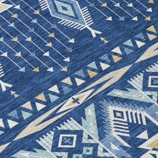 Piper Looms Chantille Aztec ACN1851 Navy Machine Washable Area Rug Swatch Image