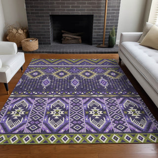 Piper Looms Chantille Aztec ACN1851 Purple Machine Washable Area Rug Lifestyle Image Feature