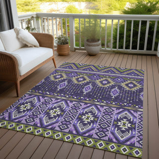 Piper Looms Chantille Aztec ACN1851 Purple Machine Washable Area Rug Outdoor Lifestyle Image Feature