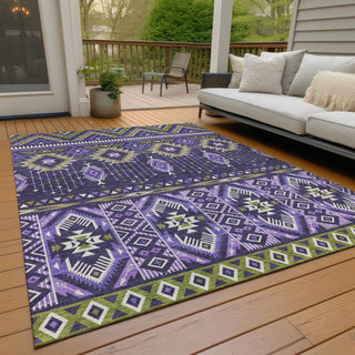 Piper Looms Chantille Aztec ACN1851 Purple Machine Washable Area Rug Outdoor Lifestyle Image Feature