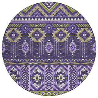 Piper Looms Chantille Aztec ACN1851 Purple Machine Washable Area Rug Round Main Image