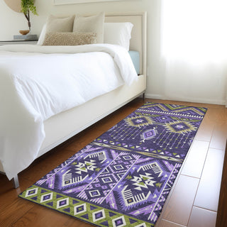 Piper Looms Chantille Aztec ACN1851 Purple Machine Washable Area Rug Runner Lifestyle Image Feature