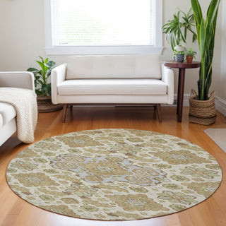 Piper Looms Chantille Global ACN1853 Beige Machine Washable Area Rug Round Lifestyle Image Feature