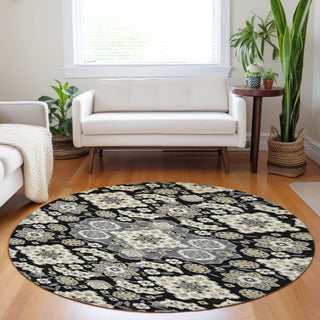 Piper Looms Chantille Global ACN1853 Black Machine Washable Area Rug Round Lifestyle Image Feature