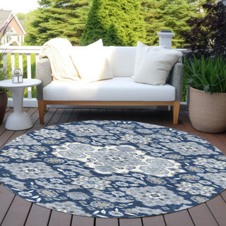 Piper Looms Chantille Global ACN1853 Blue Machine Washable Area Rug Round Outdoor Lifestyle Image Feature