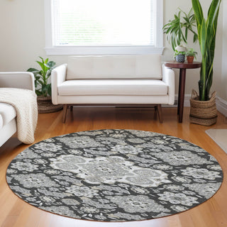 Piper Looms Chantille Global ACN1853 Charcoal Machine Washable Area Rug Round Lifestyle Image Feature
