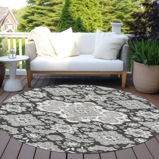 Piper Looms Chantille Global ACN1853 Charcoal Machine Washable Area Rug Round Outdoor Lifestyle Image Feature