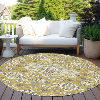 Piper Looms Chantille Global ACN1853 Gold Machine Washable Area Rug Round Outdoor Lifestyle Image Feature