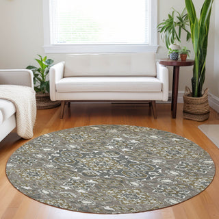 Piper Looms Chantille Global ACN1853 Mocha Machine Washable Area Rug Round Lifestyle Image Feature