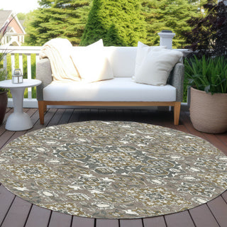 Piper Looms Chantille Global ACN1853 Mocha Machine Washable Area Rug Round Outdoor Lifestyle Image Feature