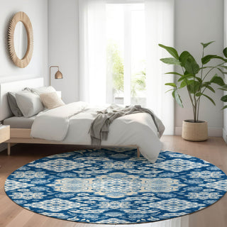 Piper Looms Chantille Global ACN1853 Navy Machine Washable Area Rug Round Lifestyle Image Feature