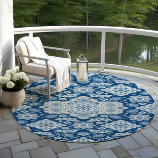 Piper Looms Chantille Global ACN1853 Navy Machine Washable Area Rug Round Outdoor Lifestyle Image Feature