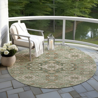 Piper Looms Chantille Global ACN1853 Sage Machine Washable Area Rug Round Outdoor Lifestyle Image Feature