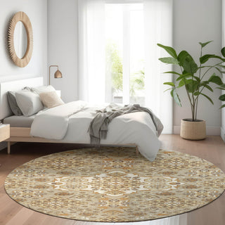 Piper Looms Chantille Global ACN1853 Taupe Machine Washable Area Rug Round Lifestyle Image Feature
