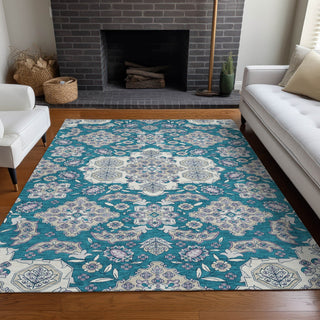 Piper Looms Chantille Global ACN1853 Teal Machine Washable Area Rug Lifestyle Image Feature