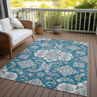Piper Looms Chantille Global ACN1853 Teal Machine Washable Area Rug Outdoor Lifestyle Image Feature