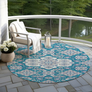Piper Looms Chantille Global ACN1853 Teal Machine Washable Area Rug Round Outdoor Lifestyle Image Feature