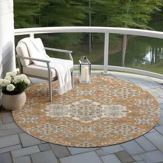 Piper Looms Chantille Global ACN1853 Terracotta Machine Washable Area Rug Round Outdoor Lifestyle Image Feature