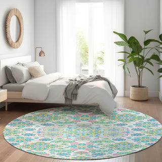 Piper Looms Chantille Global ACN1853 White Machine Washable Area Rug Round Lifestyle Image Feature