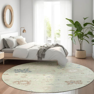 Piper Looms Chantille Global ACN1854 Aloe Machine Washable Area Rug Round Lifestyle Image Feature