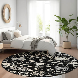 Piper Looms Chantille Global ACN1854 Black Machine Washable Area Rug Round Lifestyle Image Feature