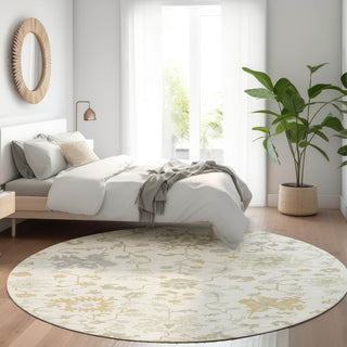 Piper Looms Chantille Global ACN1854 Ivory Machine Washable Area Rug Round Lifestyle Image Feature