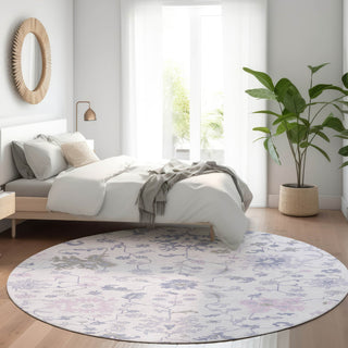 Piper Looms Chantille Global ACN1854 Lavender Machine Washable Area Rug Round Lifestyle Image Feature