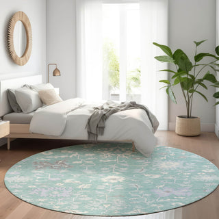 Piper Looms Chantille Global ACN1854 Seafoam Machine Washable Area Rug Round Lifestyle Image Feature