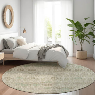 Piper Looms Chantille Geometric ACN1855 Beige Machine Washable Area Rug Round Lifestyle Image Feature