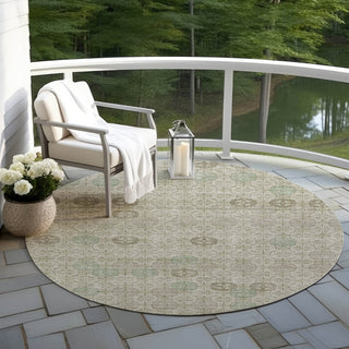 Piper Looms Chantille Geometric ACN1855 Beige Machine Washable Area Rug Round Outdoor Lifestyle Image Feature