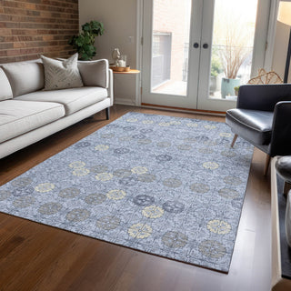 Piper Looms Chantille Geometric ACN1855 Blue Machine Washable Area Rug Lifestyle Image Feature