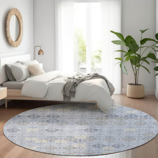 Piper Looms Chantille Geometric ACN1855 Blue Machine Washable Area Rug Round Lifestyle Image Feature
