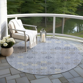 Piper Looms Chantille Geometric ACN1855 Blue Machine Washable Area Rug Round Outdoor Lifestyle Image Feature