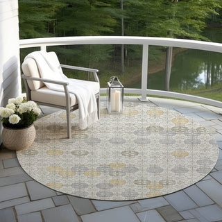 Piper Looms Chantille Geometric ACN1855 Ivory Machine Washable Area Rug Round Outdoor Lifestyle Image Feature
