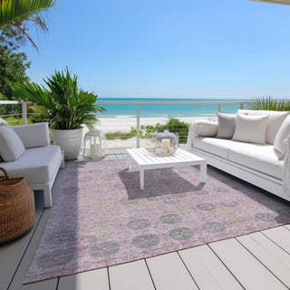 Piper Looms Chantille Geometric ACN1855 Plum Machine Washable Area Rug Outdoor Lifestyle Image Feature