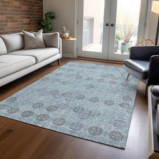 Piper Looms Chantille Geometric ACN1855 Teal Machine Washable Area Rug Lifestyle Image Feature
