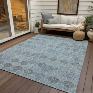 Piper Looms Chantille Geometric ACN1855 Teal Machine Washable Area Rug Outdoor Lifestyle Image Feature
