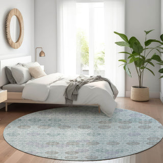 Piper Looms Chantille Geometric ACN1855 Teal Machine Washable Area Rug Round Lifestyle Image Feature