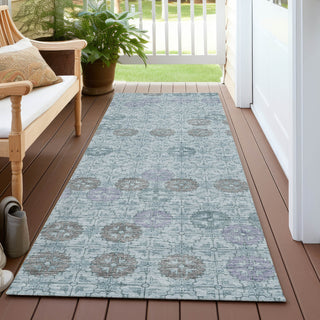 Piper Looms Chantille Geometric ACN1855 Teal Machine Washable Area Rug Runner Outdoor Lifestyle Image Feature